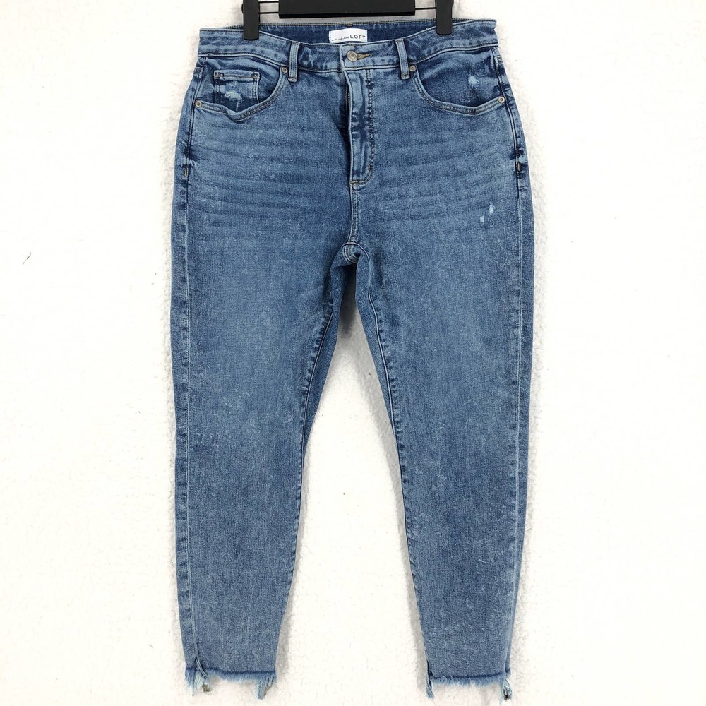 LOFT Womens 12 31 Blue Denim Acid Wash Skinny Jeans Curvy Fit High Rise Pockets